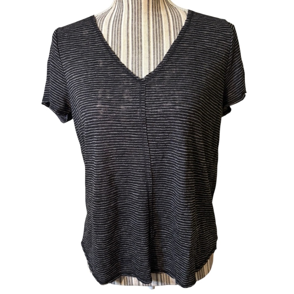 Project Social T Tee XS Black Light Grey Striped V-Neck Lightweight Poly Modal